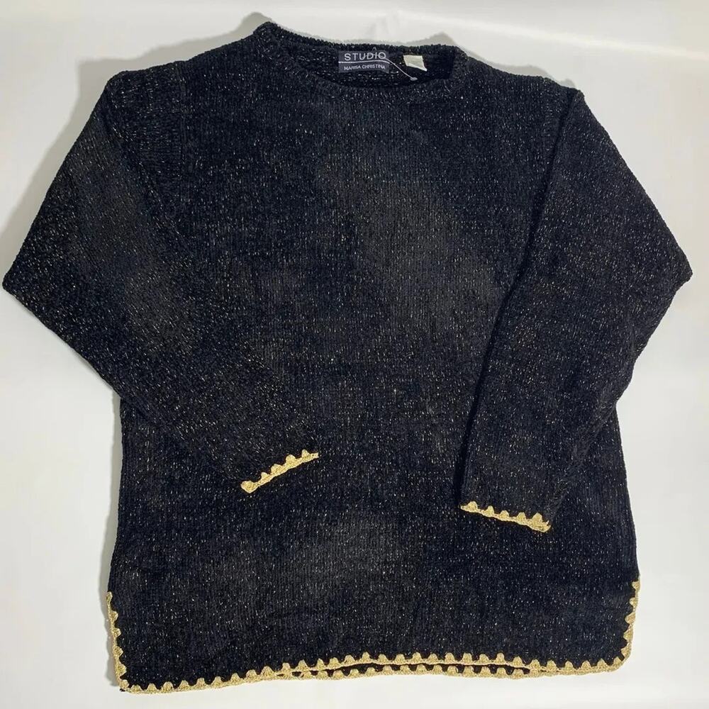 Marisa Christina Collection Vintage Black Gold Cream Pattern Sweater